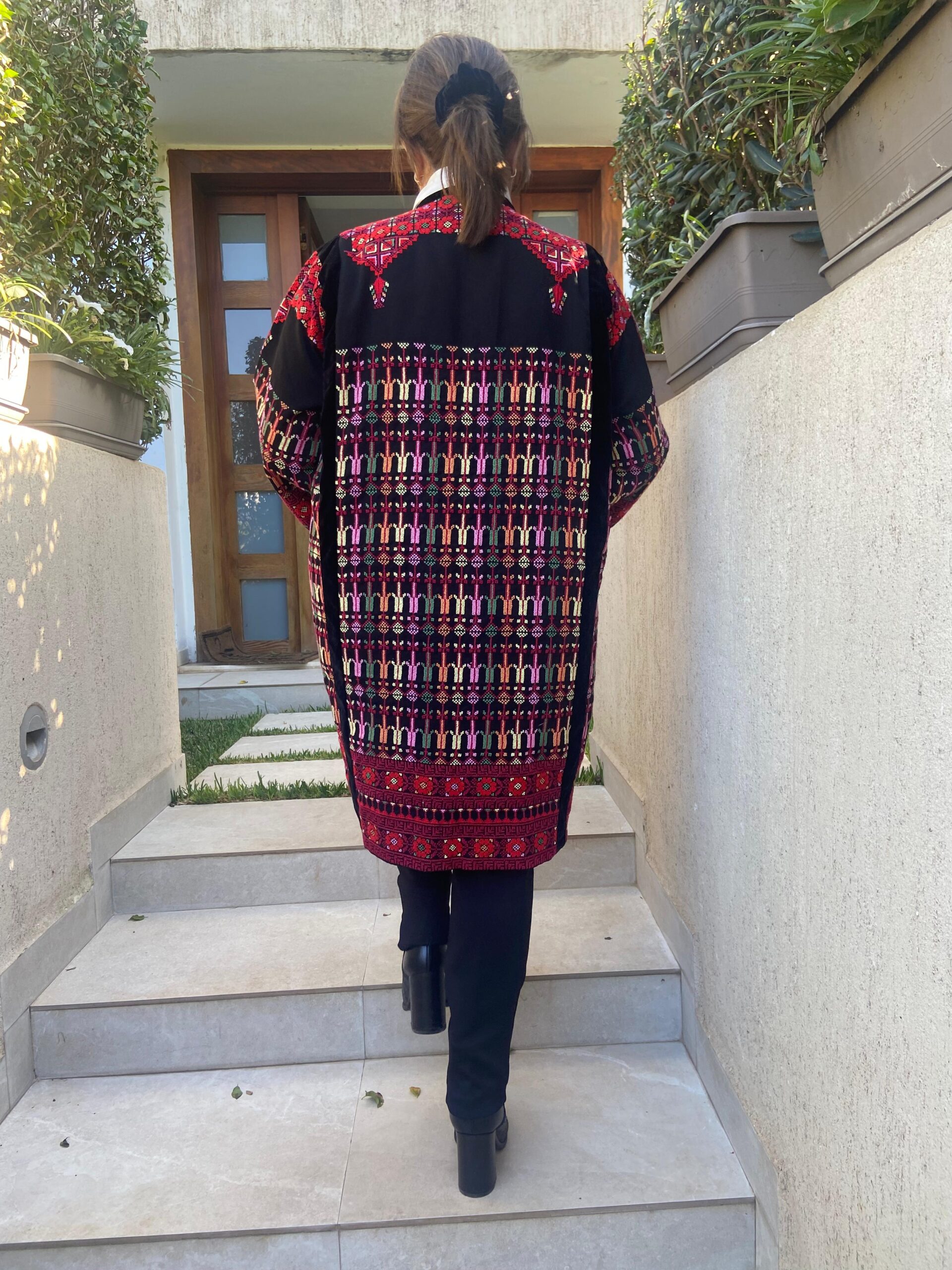 Knee length jacket Handcrafted Palestinian embroidery Knee length jacket - Image 1