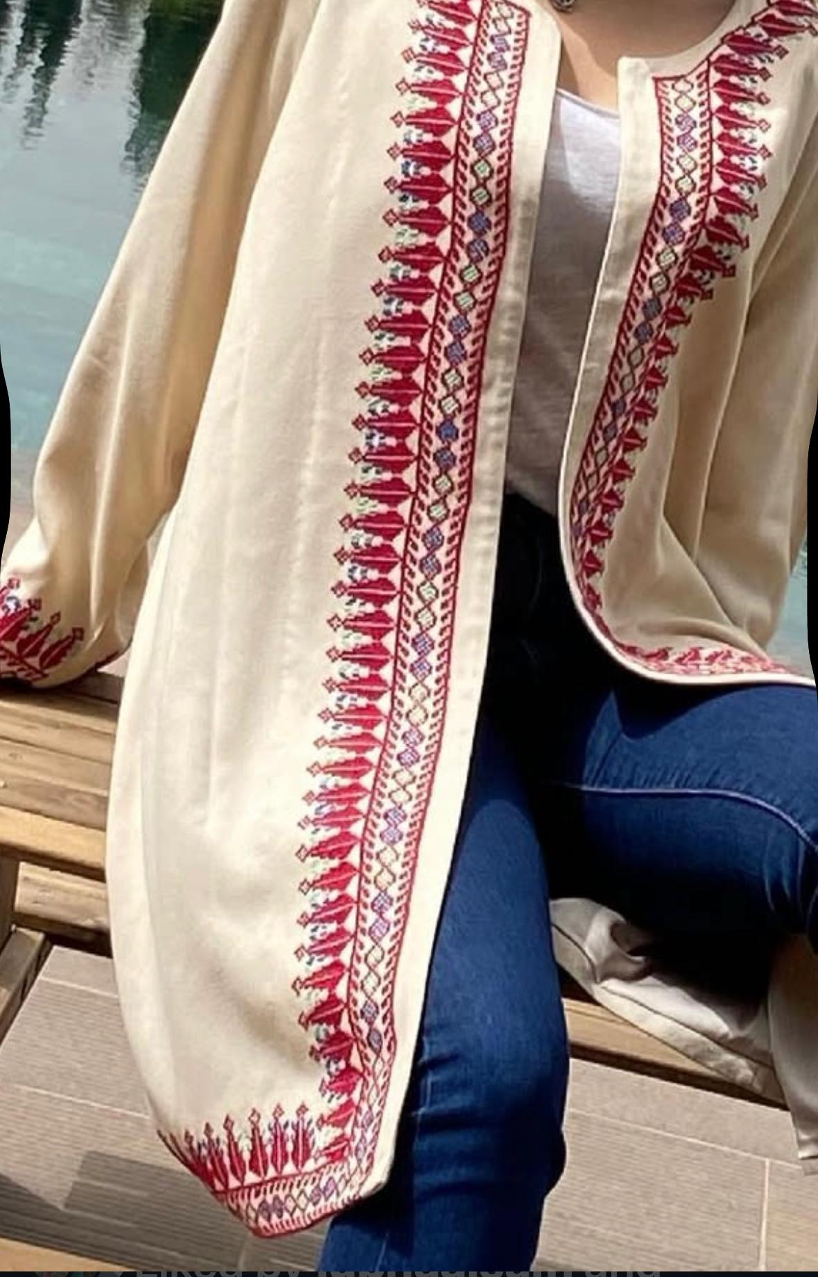 Long jacket adorned with handcrafted Palestinian embroidery Long jacket adorned with handcrafted Palestinian embroidery - Image 1