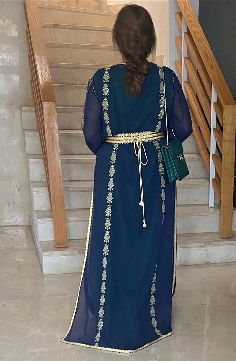 Traditional Morocain Caftan with handcrafted Palestinian embroidery - Image 2