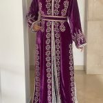Traditional Morocain caftan with handcrafted Palestinian embroidery